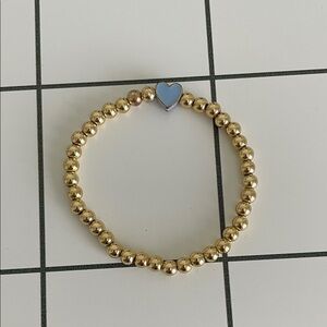Gold Beaded Bracelet with Blue Heart Charm
